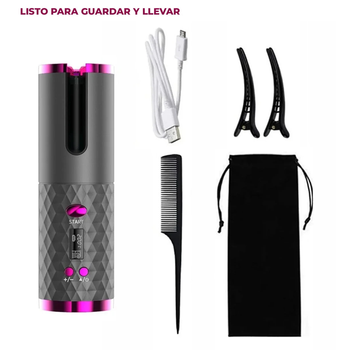 Kit del rizador RD-060 con cable, pinzas, peine y bolsa