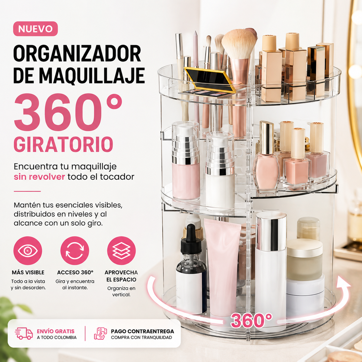 Organizador Maquillaje 360° Giratorio ⚡