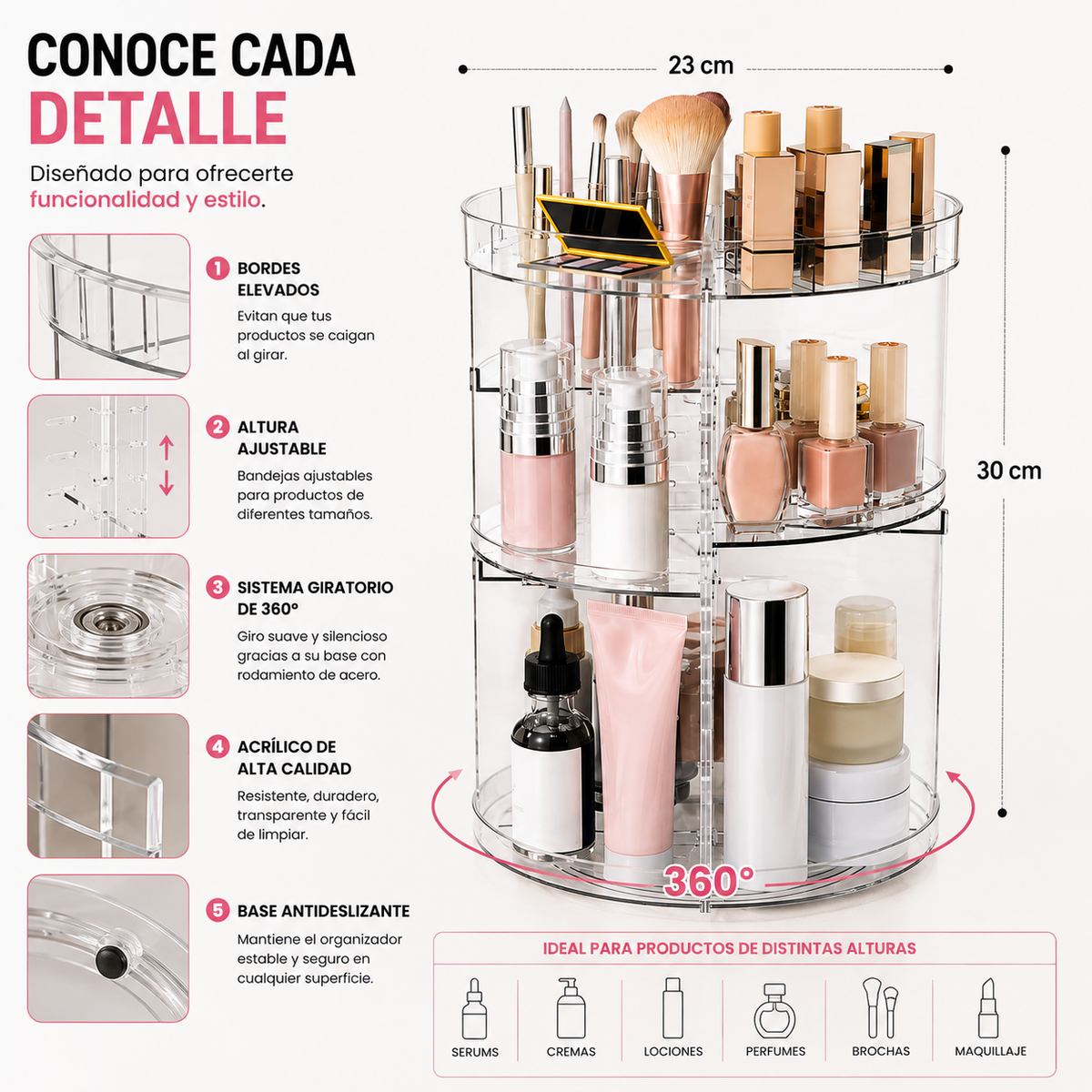 Organizador Maquillaje 360° Giratorio ⚡