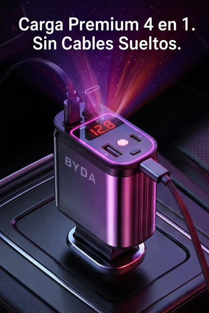 AutoChargePro I Cargador De Carro Retráctil 4 En 1 I Mantén tu auto sin cables enredados, y carga 4 dispositivos a la vez