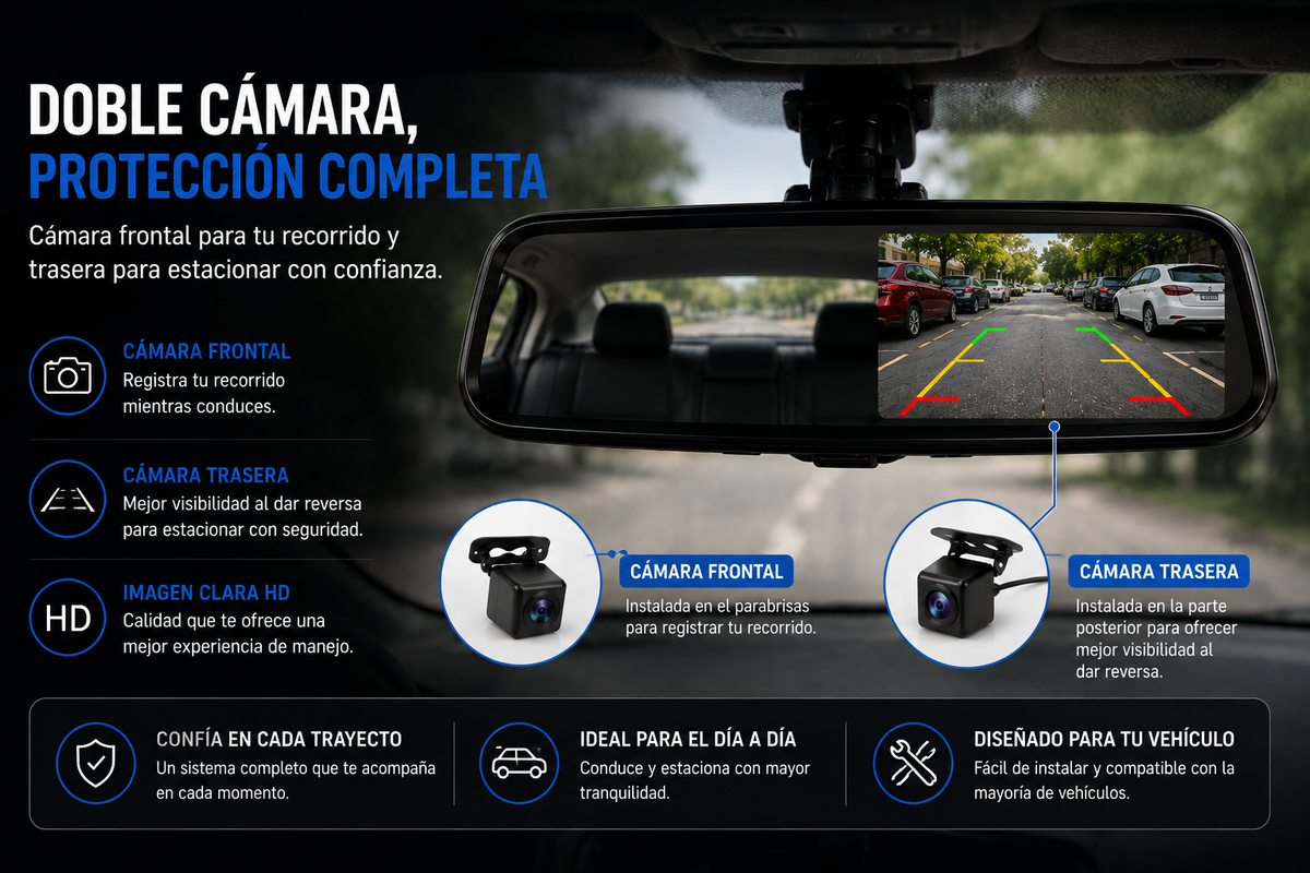 Espejo retrovisor doble cámara full HD
