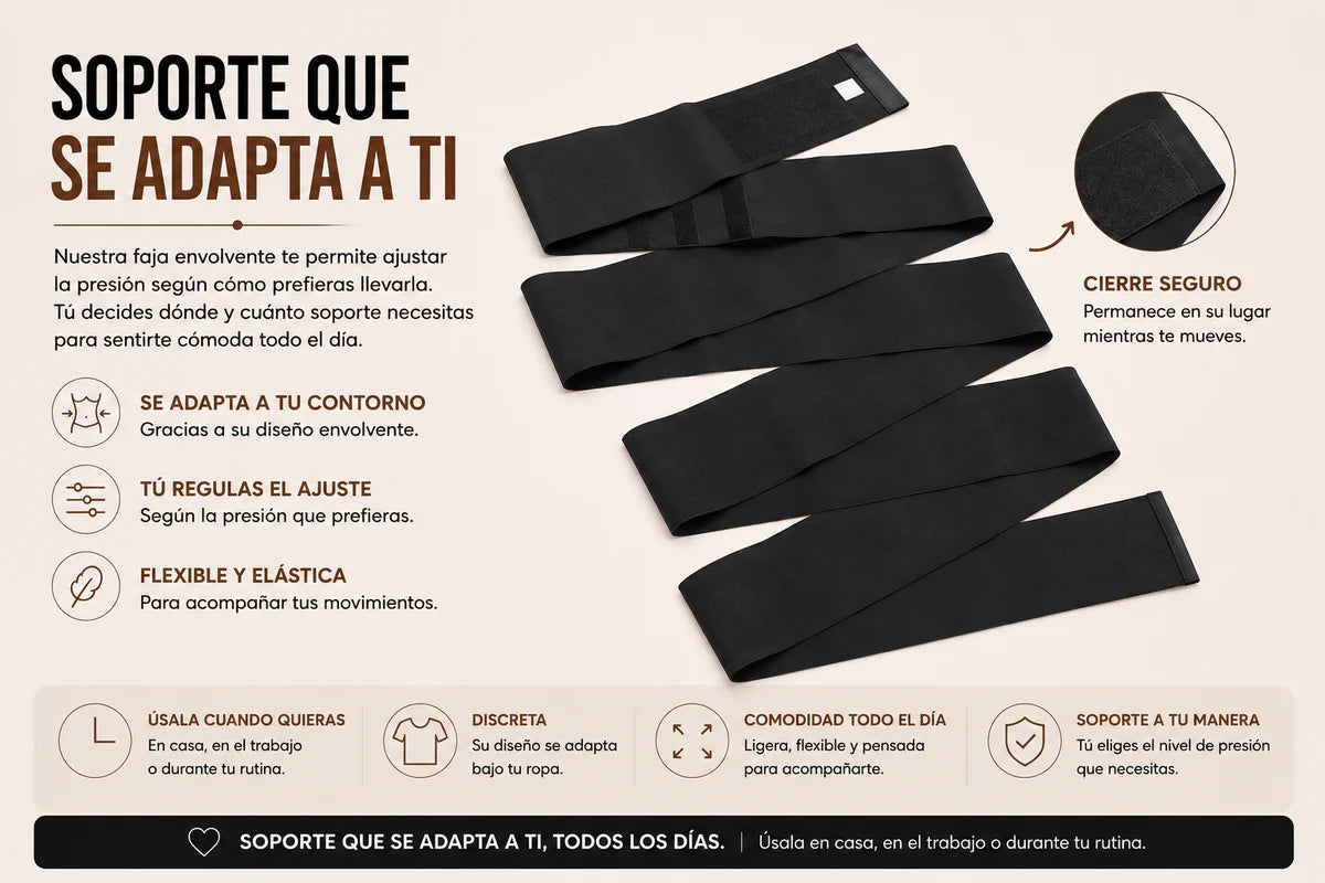 Soporte que se adapta a ti: cinturilla envolvente flexible y ajustable